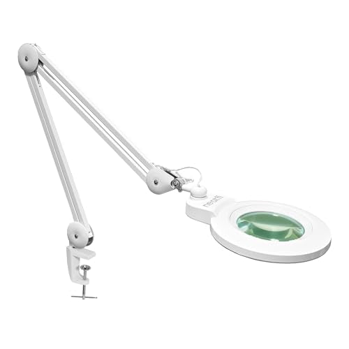 Neatfi (New Model) 1,200 Lumens LED Magnifying Lamp with Clamp, 8 Diopter, Correlated Color Temperature Control, 12W, 120 Pcs SMD LED (White, 5 Inch Lens) - color: White, size: 5 Inch Glass Lens