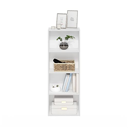 Furinno LUDER 4-Tier Book Shelf, Open Shelves Bookshelf, White | 9 x 15.6 x 41.7, Closed Back, Modern Bookcase, for Living Room, Bedroom, Home Office - color: White, size: 4-Tier, 9.3 x 15.6 x 41.7