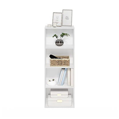 Furinno LUDER 4-Tier Book Shelf, Open Shelves Bookshelf, White | 9 x 15.6 x 41.7, Closed Back, Modern Bookcase, for Living Room, Bedroom, Home Office - color: White, size: 4-Tier, 9.3 x 15.6 x 41.7