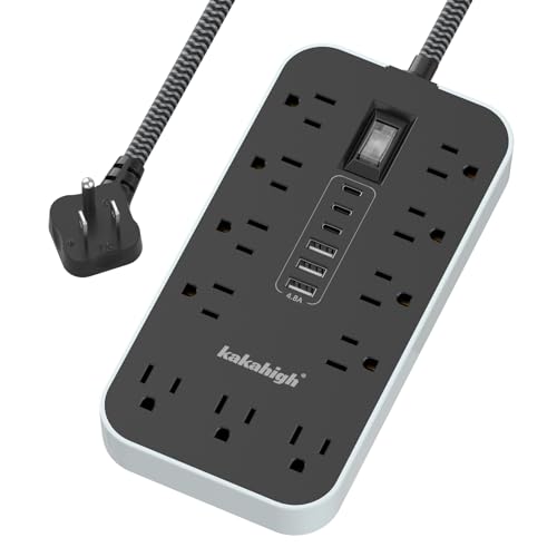 25 FT Extension Cord with USB Ports, White | 1625W Multi Outlet with 11 AC 6 USB, Charging Station for Multiple Devices, for Home, Office, Dorm, Gaming Room Essentials - color: Black, size: 25FT