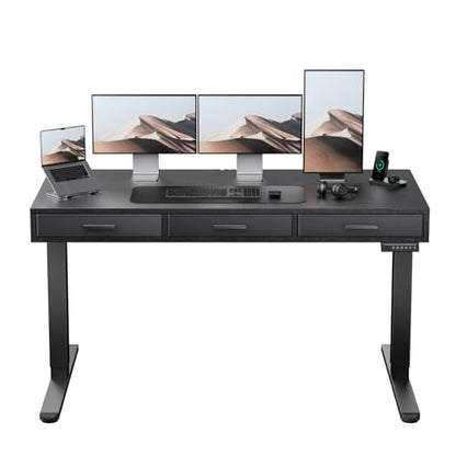 HUANUO Electric Standing Desk with Drawers, C-Clamp Mount Compatible, 55 x 28 Inch Height Adjustable Sit Stand Desk, Fabric Drawers, Home Office Stand Up Desk with 4 Custom Height Settings, Black - size: 55" X 28"