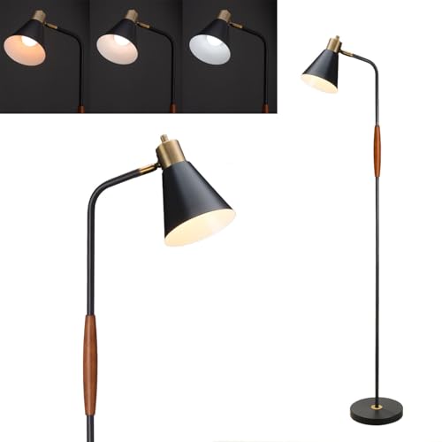 Adjustable Reading Floor Lamp,360°Rotatable Shade,3CCT LED Bulb Include,Black - color: Black Metal Shade
