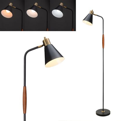 Adjustable Reading Floor Lamp,360°Rotatable Shade,3CCT LED Bulb Include,Black - color: Black Metal Shade