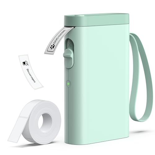 P21 Label Maker Machine with Tape, Bluetooth Label Printer, Green | Inkless Printing, Built-in Cutter, Rechargeable, Easy App Editing, Ideal for School, Office and Home - color: GREEN
