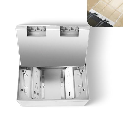 Recessed Flat Hidden Socket Kit with 4 * 15A Receptacle，2.4A 1 USB-A Ports &1 USB-C Port+2-Port RJ45 Datacom Receptacle. Corrosive Resistant Hardware,Silver - color: Silver, size: Hidden two-row ground insert (1.5A USB)