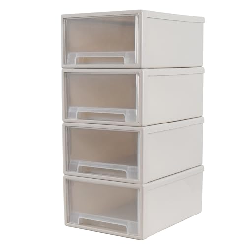 4-Tier Plastic Drawer Tower, 18 Quart Storage Organizer Unit Bin | Stackable Container Drawers for Bedroom, Bathroom, Office, Lightweight, Easy-Clean, Space-Saving Storage - size: 18 Quart