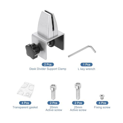 PATIKIL 1.8x1.3x2.1" Desk Divider Support Clamp 2Pcs Aluminum Desk Silver - color: Silver