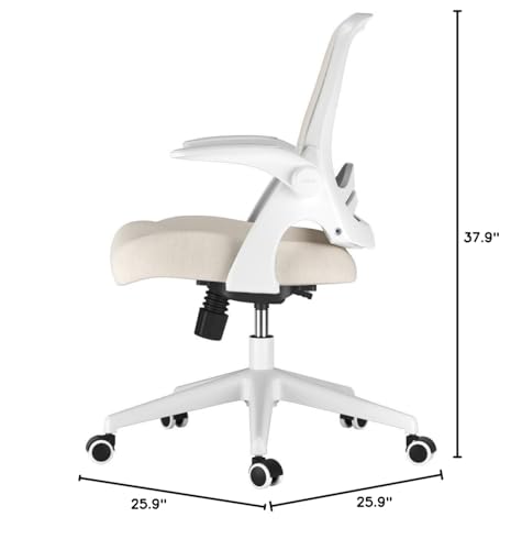 Hbada Office Desk Chair with Flip-Up Armrests and Saddle Cushion, Ergonomic Office Chair with S-Shaped Backrest, Swivel, Mesh, Grey - color: Grey