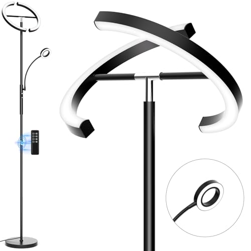 SIBRILLE LED Floor Lamp for Living Room - Modern Standing Lamp with Reading Light, Remote Touch Control Floor Light Dimmable Mother-Daughter Tall Bedroom Lamp for Couch Office, 29W, Black - color: Black