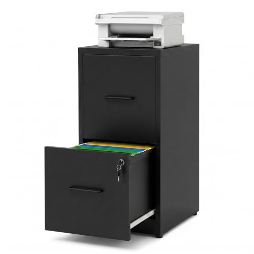 2 Drawer File Cabinet with Lock, 25.6" H Small File Cabinet | Metal Vertical File Cabinet for Home Office, Fits Letter/Legal/A4/F4 Files, Require Assembly, 25.6"H x 17.7"D x 15"W, Black - color: Black, size: 25.6"H - 2 Drawer