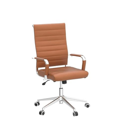 Okeysen Office Desk Chair, Ergonomic Leather Modern Conference Room Chairs, Executive Ribbed Height Adjustable Swivel Rolling Chair for Home Office. (Brown) - color: Brown