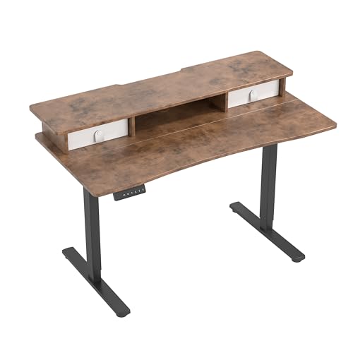 MSZ Sit & Standing Desk, Adjustable Height Electric Sit Stand Up Down Computer Table, 48x24 Inch Ergonomic Rising Modern Lift Motorized Gaming Desktop Work Home Office (Brown-Single Bookcase) - color: 5-brown-single Bookcase