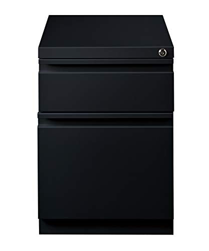20 Inch Deep Metal Mobile Pedestal File 2 Drawer Box-File with Full Width Pull, for Home and Office, Holds Letter Width Hanging Folders, Black - color: Black