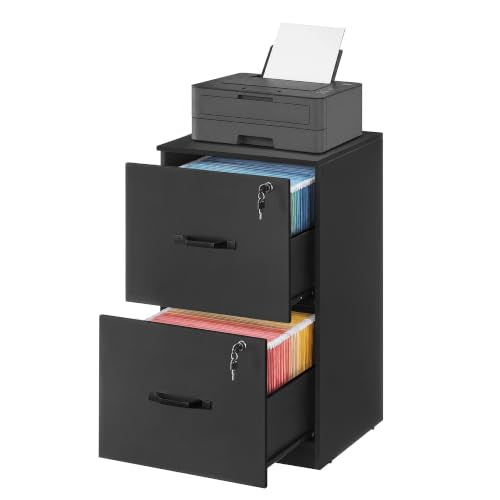 VASAGLE 2 Drawer File Cabinet with Locks, for A4, Letter Sized Documents - color: Ink Black, size: 2 Drawers
