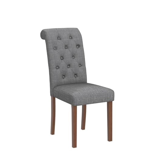 COLAMY Button Tufted Dining Chairs Set of 2, Parsons Upholstered Fabric Dining Room Chairs Kitchen Chairs with Wood Legs and Padded Seat, Dark Grey - color: Dark Grey, size: set of 2