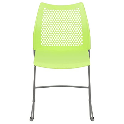Flash Furniture Hercules Series Contoured Lobby Chairs with Air-Vent Honeycomb Backs, Ergonomic Stacking Chairs for Offices, Set of 5, Green | Sled Base, Powder Coated, 661 LBS. Weight Capacity - color: Green, size: Set of 5