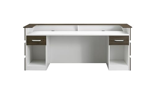 Mares 87" Wood Office Reception Desk Counter & Drawers w/Telescopic Rails & Chrome Handles | Cable Grommet Holes | Option to Add Logo | Front Table Furniture Nail Hair Beauty Salon Spa Restaurant - color: Dark Brown