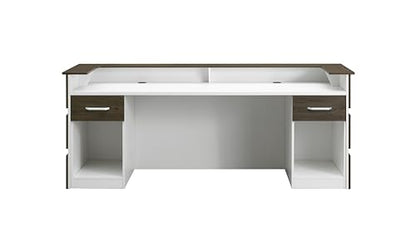 Mares 87" Wood Office Reception Desk Counter & Drawers w/Telescopic Rails & Chrome Handles | Cable Grommet Holes | Option to Add Logo | Front Table Furniture Nail Hair Beauty Salon Spa Restaurant - color: Dark Brown