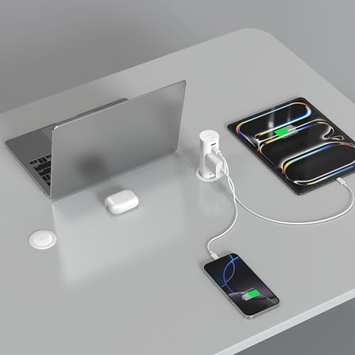 Pop Up Outlet for Countertop,Recessed Power Strip Table Outlet,Power Grommet in Drawer Outlet,Furniture Flush Mount for Desktop,20W USB C (White, 6.5FT)