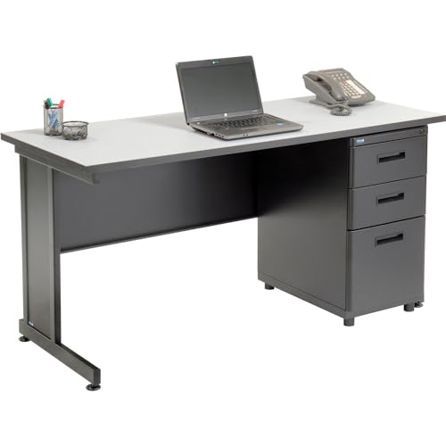 Interion Office Desk with 3 Drawers, 60"W x 24"D - Gray