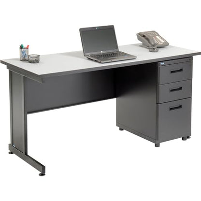 Interion Office Desk with 3 Drawers, 60"W x 24"D - Gray