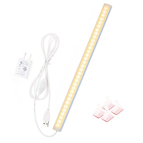 JUSJUBR 12-Inch Slim LED Under Cabinet Light with Memory Function, Warm White 3000K Dimmable USB Light Bar for Rooms - color: Warm White, size: 12 Inch - with Plug