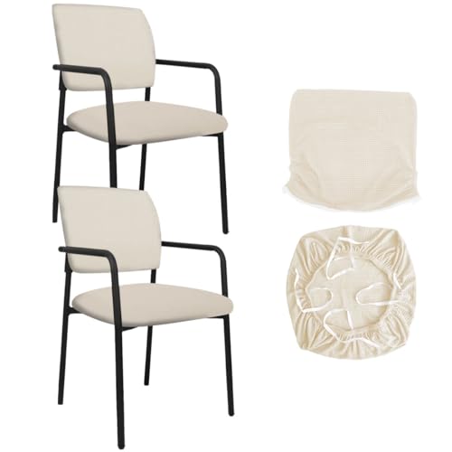 Stretch Office Guest Chair Cover 2-Piece Split Protective Armchair Slipcover Jacquard Chair Cover with Arms for Office Reception School Church Guest, Set of 2, X-Large, Beige - color: Beige, size: Set of 2, X-Large