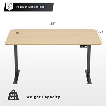YESHOMY Height Adjustable Electric Standing Desk, 55 inch Computer Table, Home Office Workstation, Black Leg/Natural Top - color: Black Leg/Natural Top, size: 55in