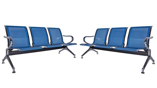 Kinsuite Set of 2 Waiting Room Chairs with Arms - 3-Seat Airport Reception Bench, Lobby Bench Seating for Business Hospital Market, Blue - color: Blue, size: 6-Seat