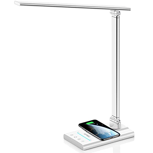 AFROG 5th Gen Multifunctional LED Desk Lamp with 10W Fast Wireless Charger, USB Charging Port,1800Lux Super Bright,5 Lighting Mode,7 Brightness, Touch Control, Auto Timer, 15W Office Table Lamp - color: White 5.0 Pro
