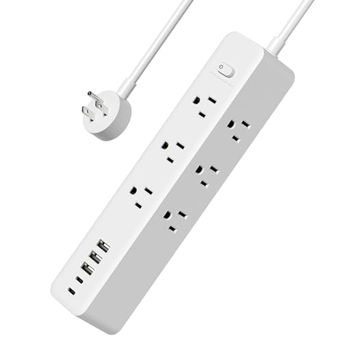 Surge Protector Power Strip, 9 Widely Spaced Outlets, 3 USB A & 2 USB C Ports, 5ft Flat Plug Long Extension Cord for Travel Home Office Entertainment, White - color: White
