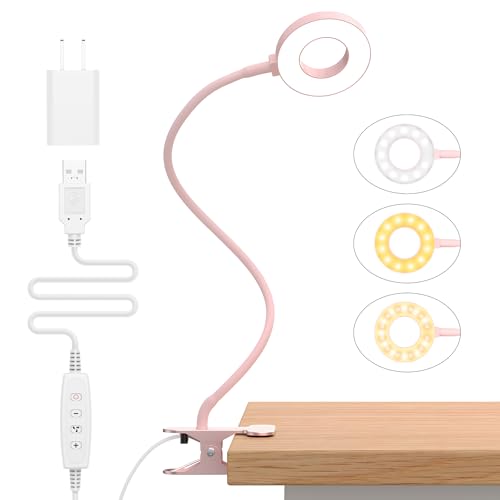 iZELL LED Desk Lamp with Clamp, Reading Light with 3 Color Modes & 10 Brightness Levels, Flexible Arm Book Light for Kids Reading in Bed at Night, Clip on Table, Computer, Zoom Meetings - 27.6'' Pink - size: 27.6'' Pink