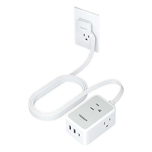 TESSAN Small Flat Plug Power Strip, Ultra Thin Extension Cord 10 ft, Grey | 3 AC Outlets with 3 USB Ports (1 USB C), Wall Outlet Extender, NO Surge Protection, for Cruise Travel Office Dorm Essentials - color: Gray, size: 10 FT (3 USB Ports)