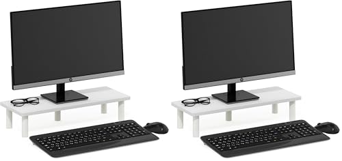 Furinno Turn-N-Tube Monitor Riser Stand, White/White (Pack of 2) - color: White/White, size: Rectangle (Pack of 2)