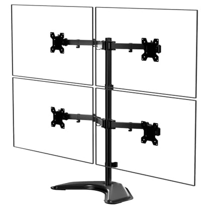 WALI 4 Monitor Stand for 13-27 inch Computer Screens up to 17.6lbs,Adjustable Quad Monitor Mount, Free Standing 4 Monitor Mount Full Motion with Tilt, Rotation, VESA Mount 75/100mm (MF004), Black - size: Quad, style: Free-Standing