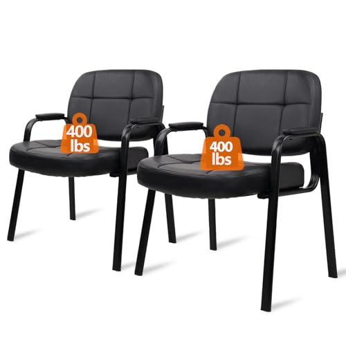 CLATINA Big Tall 400 lbs Waiting Room Chair with Padded Arms, Leather Office Guest Chairs No Wheels for Conference Reception Room and Elderly Home Desk Lobby Side Black, 2PK - color: Black, size: 2PK
