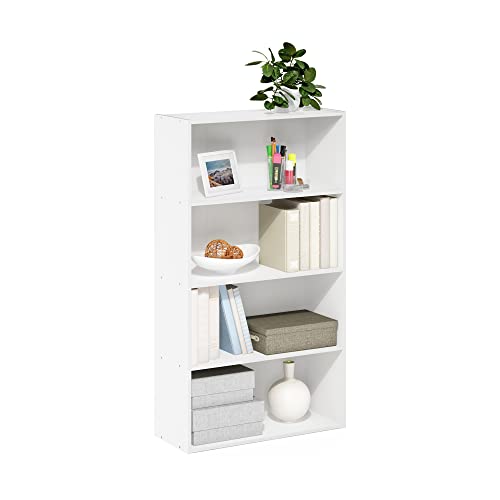 Furinno PASIR Book Shelf, 4-Tier Bookshelf, Bookcase with Open Shelf, 9.4 x 23.6 x 41.7, for Living Room, Bedroom, Home Office, White - color: White, size: 4-Tier