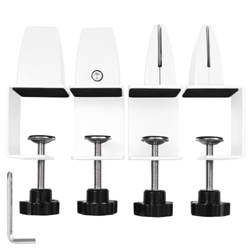 Heavy Duty Sneeze Guard Clamp For 0.1" to 1" Thick Panel,Desk Partition Support Clamps,Adjustable Aluminum Desktop Divider Holder,Easy to Install Desk Privacy Panel Clips, 4 Pack,Silver (White) - color: White