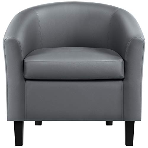 Topeakmart Faux Leather Club Chair, Modern Accent Chair, Gray | PU Leather Barrel Chairs, U-shaped Backrest, Foam Seat, 18" Seat Height, Solid Wood Legs - color: Grey, size: Set of 1