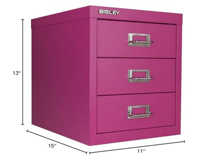 Bisley 3-Drawer Steel MultiDrawer Cabinet - Fuchsia - color: Fuchsia, size: 3 Drawer