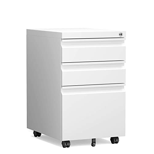 STANI Mobile File Cabinet with Lock Under Desk Metal Filing Legal/Letter File Folders Rolling Cabinet Metal File Cabinets Filing on Wheels with Drawers Assembly Required - color: White, size: 3 Drawers-Assembly Required