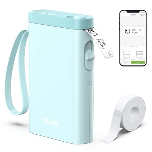 Nelko P21 Label Maker Machine with Tape, Bluetooth Label Printer, Cyan - color: Cyan