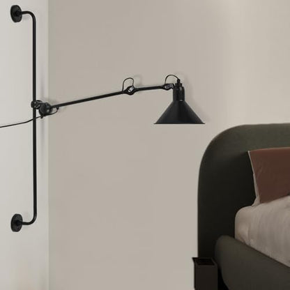 Industrial Swing Arm Wall Lamp Plug-in Wall Lights with On/Off Cord Matte Black Metal Industrial Reading Light Fixture Wall Mounted for Bedside Bedroom Living Room Adjustable Lampshade 360degree
