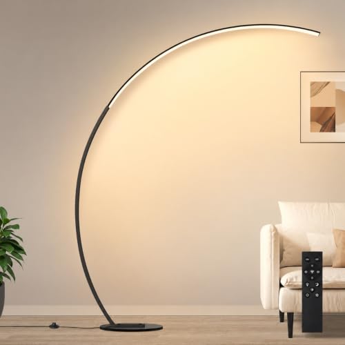 Nintiue Dimmable Floor Lamp with 3 Color Temperatures, Super Bright Arc Floor Lamps for Living Room, Modern Standing Tall Lamp with Remote Control Reading Floor Lamp for Bedroom Office. - color: Matte Black