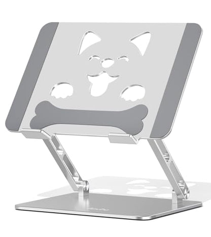Aoviho Aluminum Laptop Stand for Desk Fit for All 10"-17.3" Laptops, Silver | Height-adjustable Notebook Holder, Ergonomic Computer Riser with Unique Puppy Cooling Vent, for Mac, Dell, Lenovo, HP - color: Silver