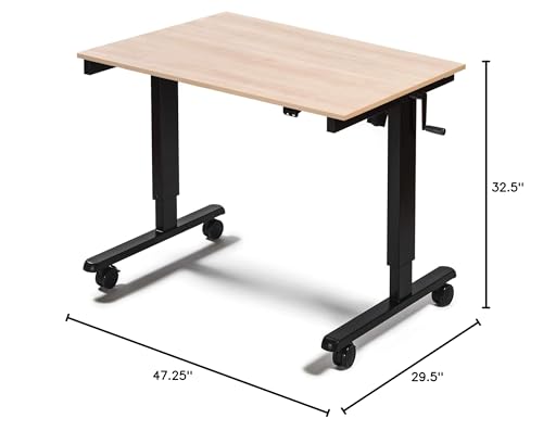 Stand Up Desk Store Crank Adjustable Height Rolling Standing Desk (Black Frame/Natural Walnut Top, 48" Wide) - color: Black Frame/Natural Walnut Top, size: 48 Inches Wide