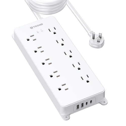 TROND Surge Protector Power Strip, Flat Plug 15ft, 4000J, ETL Listed - color: White, size: 15FT (Flat Plug)