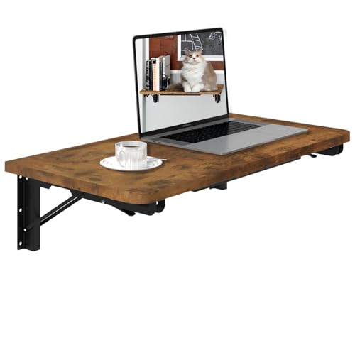 TEAMIX Wall Mounted Folding Table, Floating Desk for Small Spaces, Rustic - color: Brown, size: 23.6"W x 11.8"D