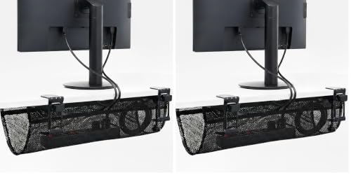 VIVO No Drill Clamp-on 24 inch Mesh Net Under Desk Cable Management Wire Organizer, Adjustable Home Office Standing Desk Cord Storage Sleeve, Black, DESK-AC24MH (Pack of 2) - size: 24" (Pack of 2)