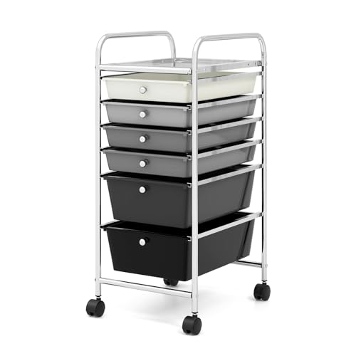 LDAILY Rolling Storage Cart with Drawers, Classroom Storage, Gradient Grey - color: Gradient Grey, size: 6 Drawer
